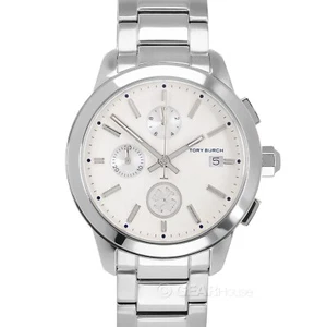 New in box Tory Burch Silver Collins 38mm Chronograph Watch - Picture 1 of 7