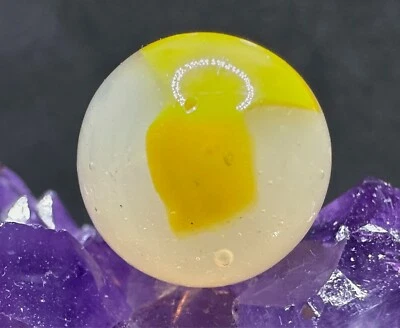 RARE Vintage Peltier Glass PEERLESS PATCH Marble Egg Yolk Yellow - .63" w/CHIP! - Image 1 of 4