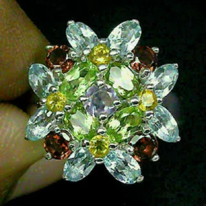 Silver Ring Topaz Garnet Genuine Natural Gems Solid Sterling Size M 1/2 US 6.5 - Picture 1 of 24