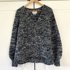 Eleven Six Tess Sweater Salt & Pepper Alpaca Chunky Ribbed Knit V Neck NEW XS/S - Picture 1 of 8