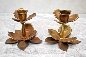 Pair of Antique Short Rose Candlesticks, 3 3/4" ht. (CU113) chalice co - Picture 1 of 9