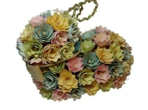 Handmade Paper Flowers Easter Bunny Rabbit Figure Decoration Pastel Pink Blue 7" - Picture 1 of 9