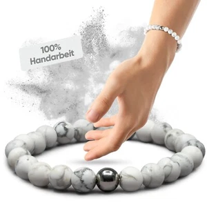 PURAJA Premium Armband für Herren | Echter Howlith mit silberner Edelstahlperle - Bild 1 von 8