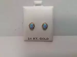 Para mujeres/niños elegante con tachuelas de ópalo ovalado amarillo liso de 14 K de oro real - Imagen 1 de 5
