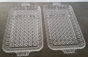 Set of 2 Vintage Hobnail Clear Glass 3 Compartment Appetizer Serving Dish Tray - Picture 1 of 5