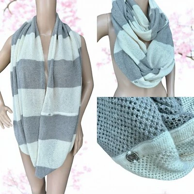 Lululemon Fine 100% Merino Wool Knit Infinity Scarf Wrap Striped Grey Ivory - Image 1 of 4