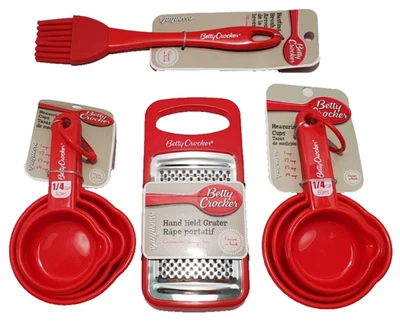 LOTE SET 4 BROCHAS BETTY CROCKER ROJO ~ RALLADOR DE MANO ~ 8 TAZAS MEDIDORAS Foto 1 de 4