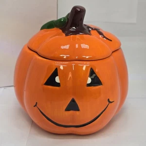 Tarro de galletas de caramelo de calabaza de cerámica de colección con tapa otoño Halloween otoño decoración nuevo 5" - Imagen 1 de 18