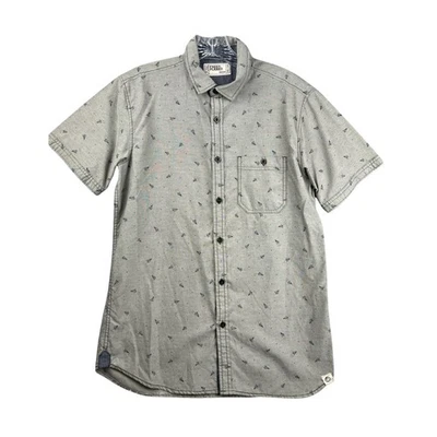 Free Planet Mens Medium Gray Paper Airplane Print Short Sleeve Button Up Shirt - Image 1 of 4