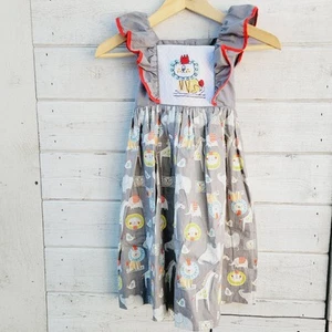 Smocked Sweets Girl's Darling Circus Animals Gray Sleeveless Dress - size 7 - Picture 1 of 5