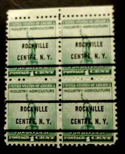US-1940-1c Defense Block of 4-Rockville Centre, NY Precancel - Picture 1 of 2