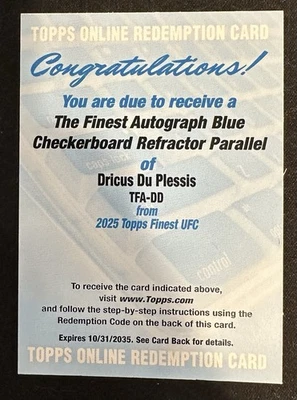 2025 Topps Finest UFC Dricus Du Plessis Blue Checkerboard Auto /75 #TFA-DD - Image 1 of 2