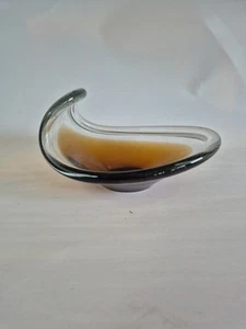 MID CENTURY SWEDISH FLYGSFORS BROWN FREEFORM ART GLASS BOWL , Not Signed - Picture 1 of 7
