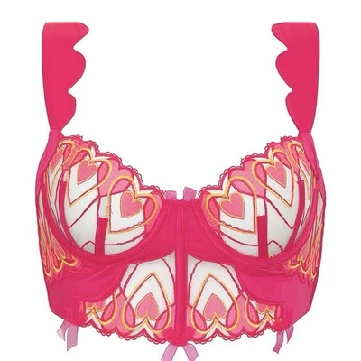 Nuevo con etiquetas Sujetador For Love and Lemons Gráfico Corazones Bustier Pequeño Largo Línea Rosa Naranja Foto 1 de 4