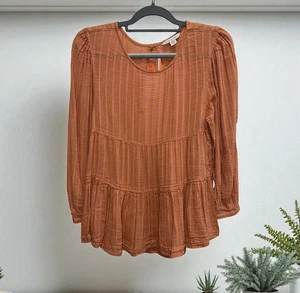 American Eagle Women’s Woven Tiered Boho Open Back Peasant Flowy Blouse Small - Picture 1 of 5