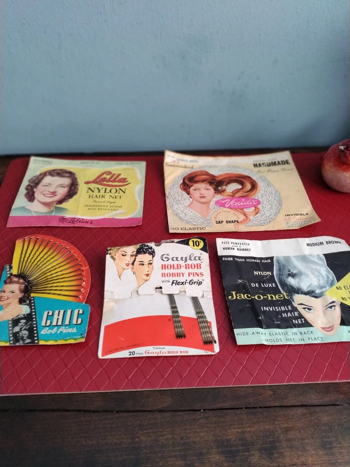Red de pelo y alfileres corporales vintage del grupo de 5 1950 en paquete original uso Foto 1 de 4