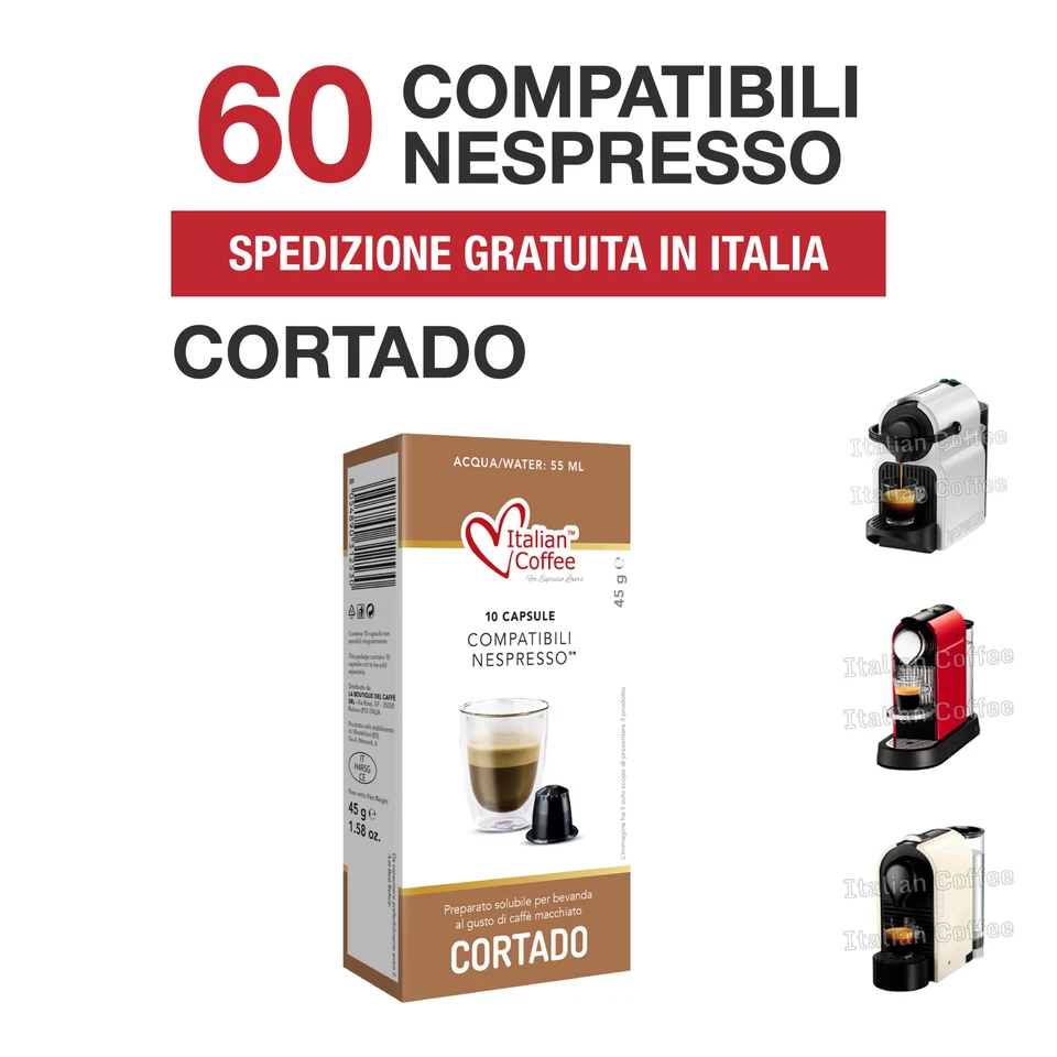60 Capsule Cialde Caffè Macchiato Cortado Italian Coffee compatibili Nespresso