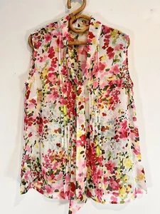 Jane Lamerton Sz 16 Pink Floral Floaty Chiffon Sleeveless Button Up Blouse - Picture 1 of 5