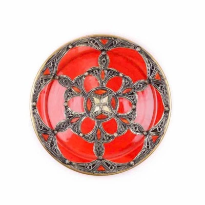 14"Ceramic Plates good quality Plate with painted ceramic and metal Moroccan Wal - Image 1 of 4