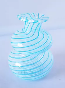 Vintage Lauscha Light Blue Swirl Striped Glass Vase Small Miniature 2" - Picture 1 of 6