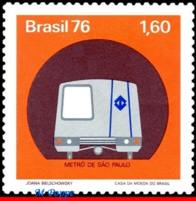 1476 BRASIL 1976 METRO SAO PAULO, TREN EN TÚNEL, FERROCARRILES, MI# 1561 C-955 MNH Foto 1 de 2
