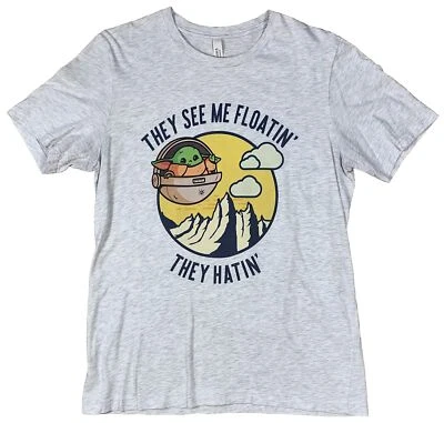Футболка Baby Yoda They See Me Floatin' They Hatin' размер Large вересковый белый - Изображение 1 из 4