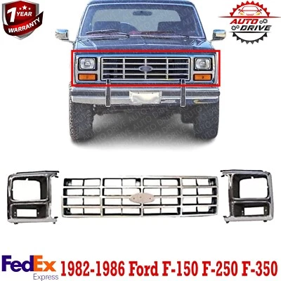 Front Grille + Headlight Bezel Pair Fits 1982-1986 FORD F-150 F-250 F-350 Bronco - Image 1 of 4