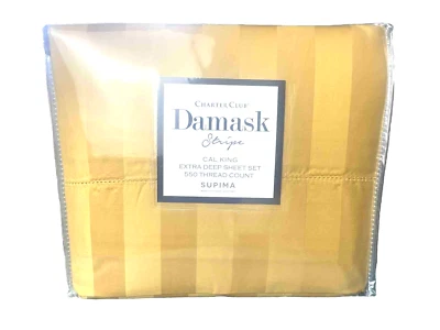 Charter Club 100% Supima Cotton 550 TC Sheet Set Gold Stripe Cal-King $235 - Image 1 of 4