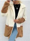 Cardigan femme taille L bicolore manteau en peluche poches sherpa long beige 