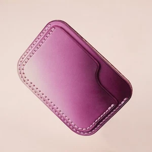 Slim Patina Purple Leather Card Case, Slim Credit Card Holder for Men Women - Picture 1 of 6