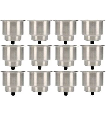 Set of 12 Stainless Steel Cup Drink Holder with Drain Marine Boat Rv Camper — 第 1/4 张图片