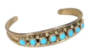 VINTAGE BEAUTIFUL NATIVE AMERICAN STERLING SILVER BLUE SEED TURQUOISE CUFF - Picture 1 of 2