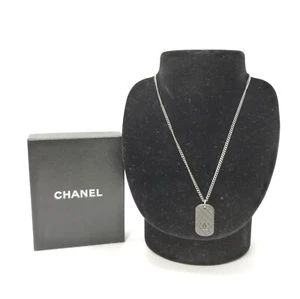 Authentisch Chanel CC Logo Platte Halskette Anhänger 05P Silber #36633349 - Bild 1 von 8