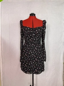 Missguided Mini Dress Womens Sz 8 Floral Rose Milkmaid Shirred Long Sleeves D218 - Picture 1 of 12
