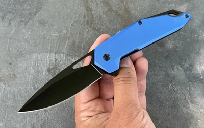 "Navaja de Bolsillo 4"" Plegable Azul Asistente de Resorte Completo Metal Medio Ocultar Llevar" Foto 1 de 4