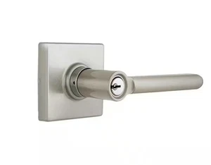 New Defiant Tonebridge Satin Nickel Keyed Entry Locking Door Lever Square Rose - Picture 1 of 13