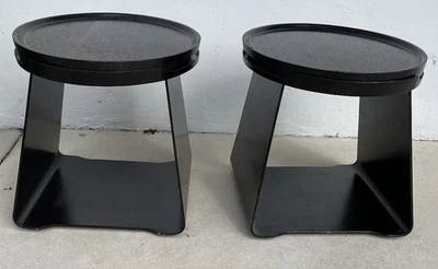 Par de mesas de acento para muebles de panadero/barbara Barry tapa de metal madera extraíble raro Foto 1 de 4