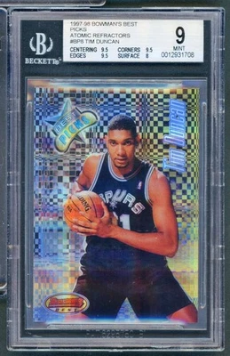 Tim Duncan Rookie 1997-98 Bowman's Best Picks Atomic Refractors #BPB9 BGS 9 - Image 1 of 2