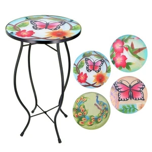Iron/Glass Round Side Coffee Patio Table Mosaic Design Garden Flower Plant Stand - Picture 1 of 76