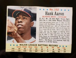 1963 Post #152 Hank Aaron corte a mano sin pliegues tiene abolladuras ver fotos  - Imagen 1 de 3