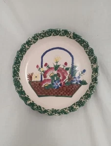 Ceramic Stoneware Pottery Decorative Plate Floral Basket Scalloped Edge 10". - Picture 1 of 7