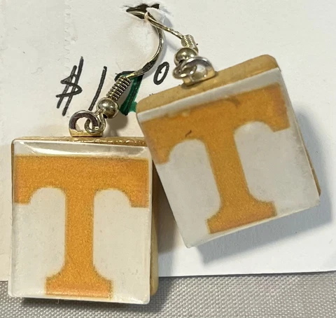 Hand Crafted In Tennessee Scrabble Tile U.T. Vols. Pierced Ear Rings Cover