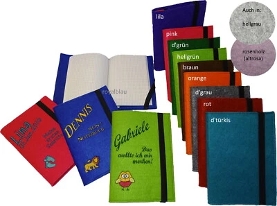 Filz Einband/Buch Umschlag m.Notizbuch A5 mit Name & Motiv/Sternzeichen bestickt - Bild 1 von 4