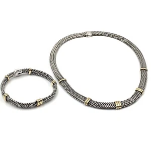 Set gioielli argento 925 44 cm/18 cm collier con bracciale gioielli moderni placcati oro - Foto 1 di 22