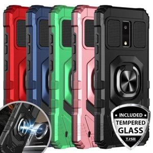 For BLU View 4 B135DL Phone Case Armor Ring Magnetic Stand Cover+Tempered Glass - Picture 1 of 38