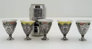 Set 5 Antique Ottoman Turkish Solid Silver Zarf Cup c1900 Tugra Sah Mark - Picture 1 of 11
