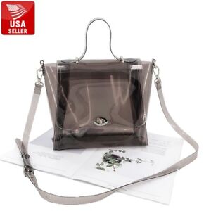 Dark Semi-Transparent PVC Stylish Purse Clear Handbag Shoulder Bag Strap Handle