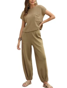 Women's Lounge Sets Two Piece Outfits Knit Pullover Tops and High Waist Pants Sm - Picture 1 of 3