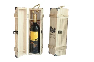 Weinkiste aus Holz mit Deckel, einzelne Weinflaschenkbox, Geschenkbox Hochzeit, Holzkiste - Bild 1 von 6