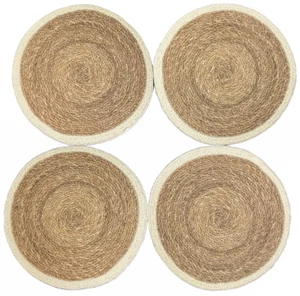Maison de poupées raphia napperons bord crème tapis de table 1:12 accessoire de salle à manger - Photo 1 sur 8